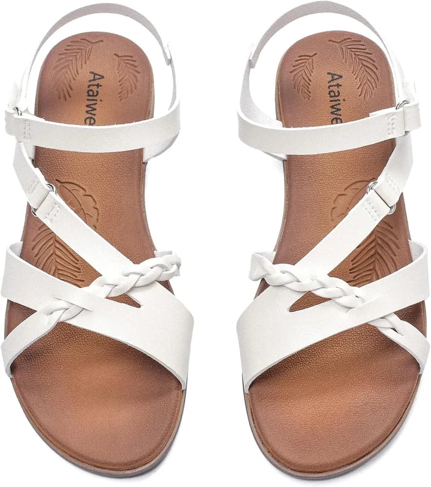 Women's Flat Slide Sandals - Comfortable Slip-On with Ankle Strap,Casual Open Toe Design,Hook-and-Loop Closure Summer Sandals
