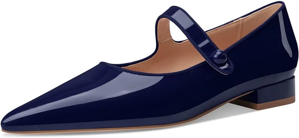 Patent Leather Pointed Toe Mary Jane Ballet Flats