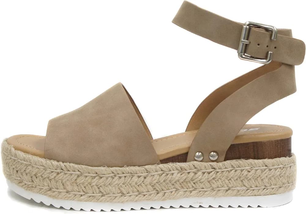 Topic Open Toe Buckle Ankle Strap Espadrilles Flatform Wedge Casual Sandal