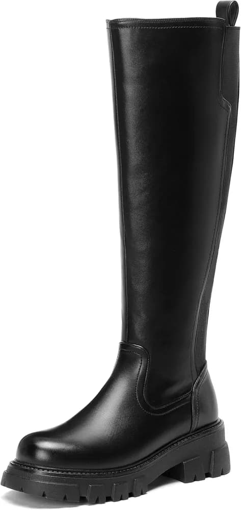 Knee High Boots for Women Platform Chunky Heel Tall Boots Round Toe Boot Womens Fall Winter Lug Sole Side Zipper Fashion Dress Boot