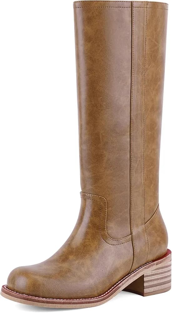 Women's Knee High Boots Square Toe Chunky Block Heel Long Boots for Women Comfortable Low Heel Womens Boots