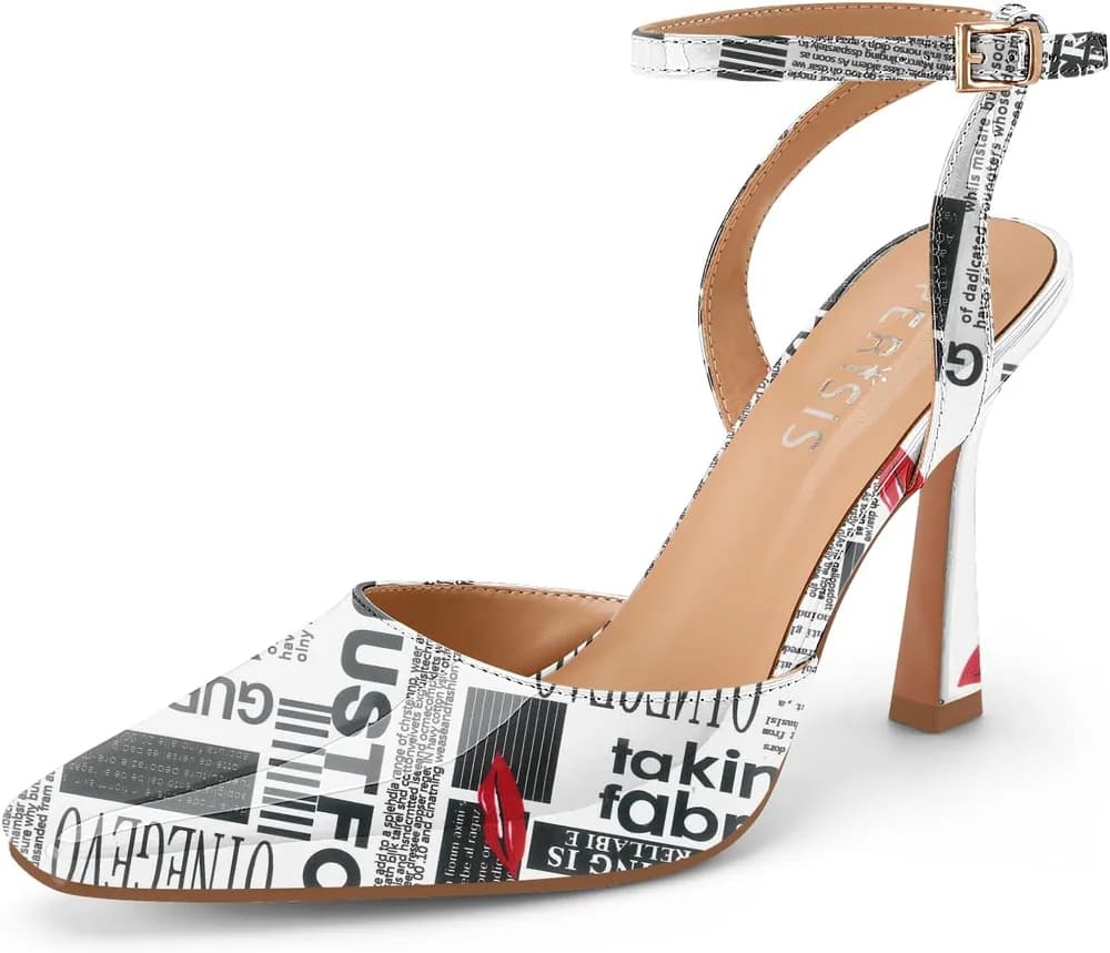 Women's Ankle Strap Stiletto Heels Pointed Closed Toe Patent Leather Pumps Wedding Office Casual Dress Shoes