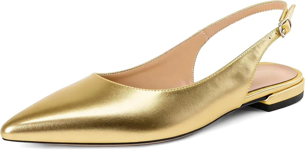 Women Low Heels Pointed Closed Toe Slingback Flats Ankle Straps Pumps Classic Dressy Elegant Shoes 1 Inch
