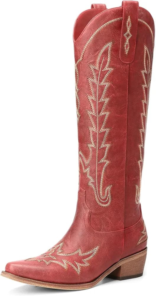 Knee High Western Cowgirl Boots with Chunky Heel
