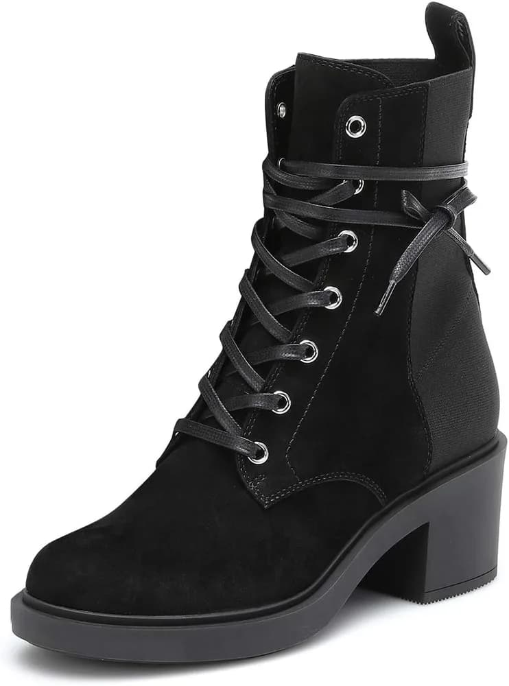 Women Comfort Closed Round Toe Lace up Combat Booties Chunky Block Low Heel Ankle Short Boots Winter Date Shoes