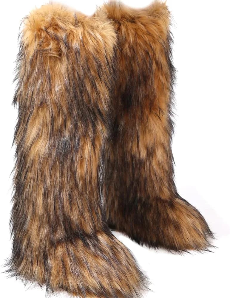 Womens Faux Fur Boot Winter Fluffy Long Furry Boots for Girls Outdoor Fuzzy Knee-High Boots