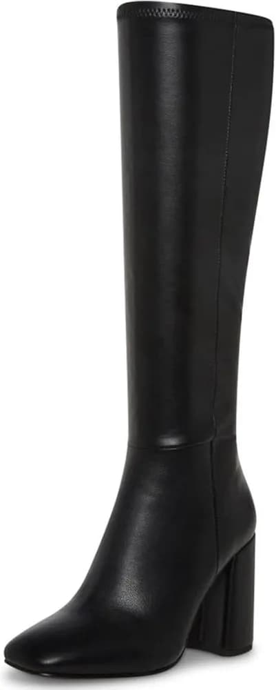Women's Faux Leather Tall Boots Fashion Square Toe Chunky Heel Knee High Boots with Side Zip