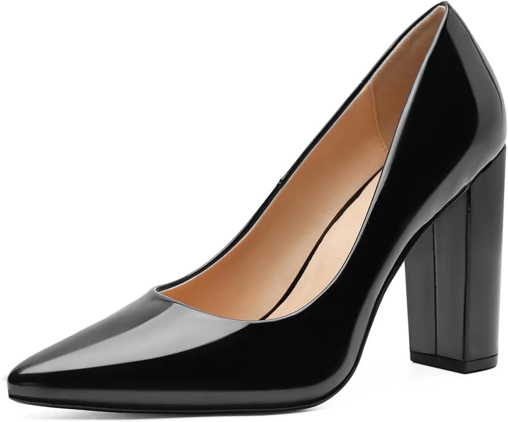 Unisex Women's High Heels Pointed Toe Pumps with Chunky Block Heels Dress Party Comfortable Shoes