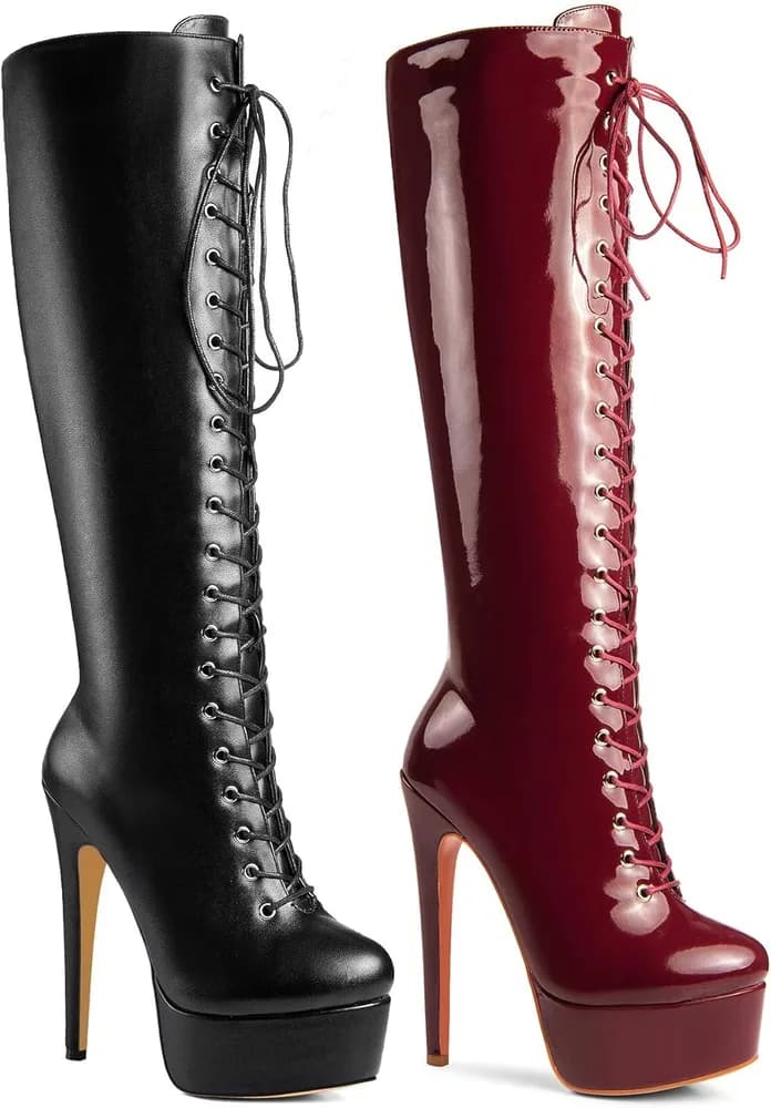 Women's 'Niwen' Knee High Sexy Fashion Ultra High Stiletto Heels Platform Lace Up Boots