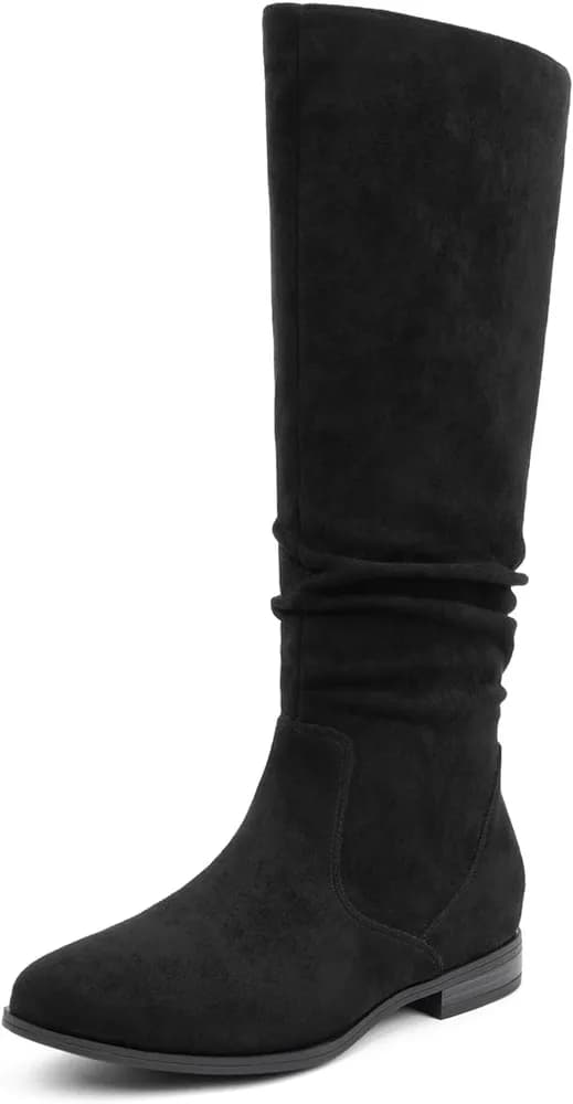 Women's Knee-High Boots Comfortable Low Heel Almond Toe Wide Calf Side Zip Fall Winter Long Boots