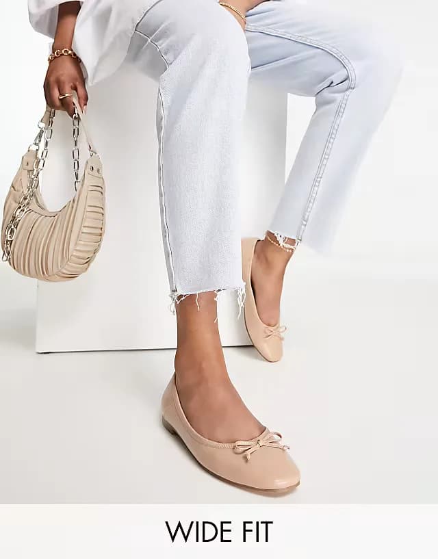 Wide Fit Lullaby bow ballet flats in beige
