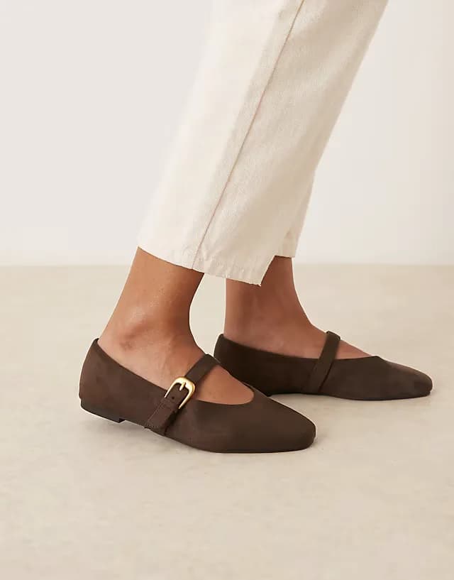 Leah mary jane ballet flats in chocolate suedette