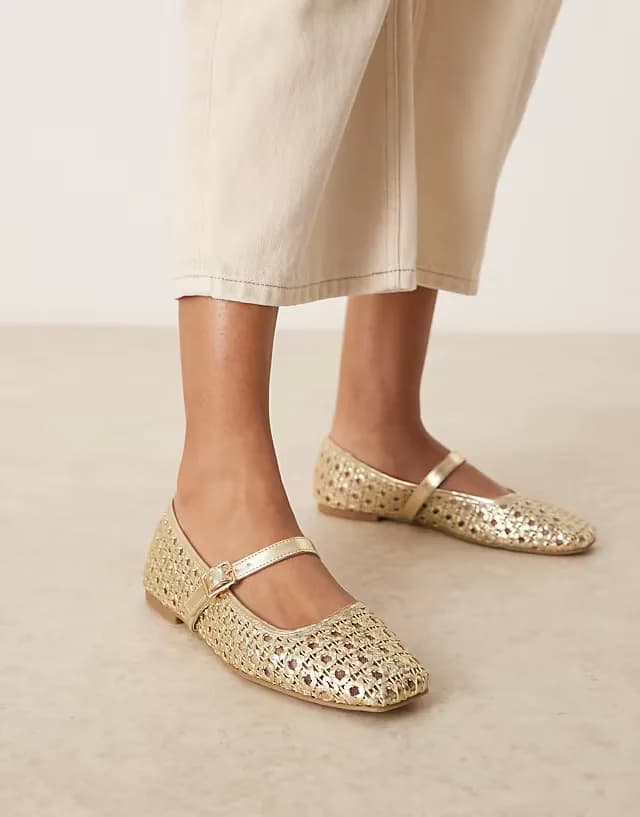 Lottie mary jane ballet flats in gold weave
