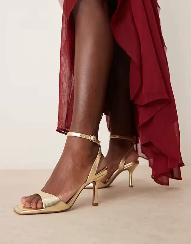 Wide Fit Hollow barely there heeled sandals in gold