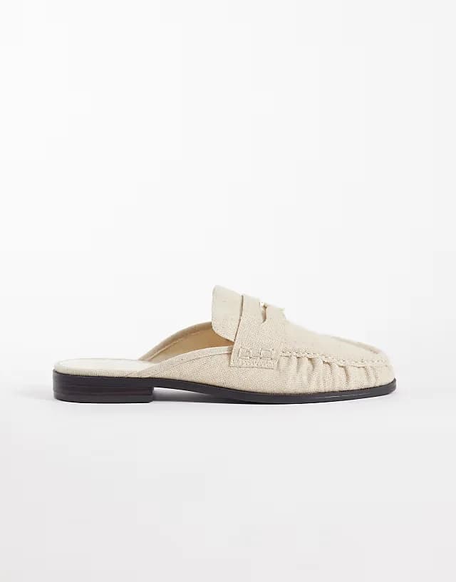 Wide Fit Mouse ruched detailing loafer mules in natural