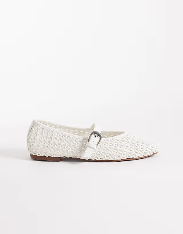 Leah weave mary jane ballet flats in white