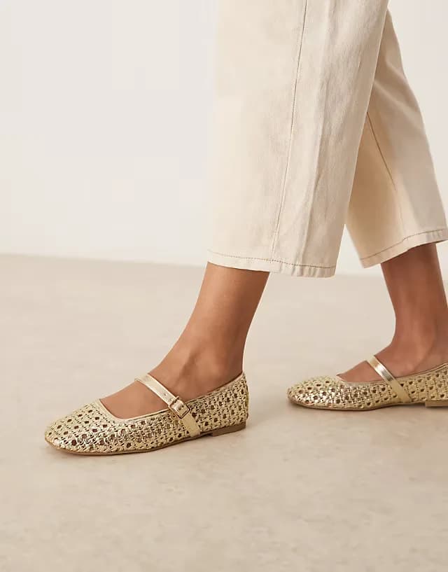 Lottie mary jane ballet flats in gold weave