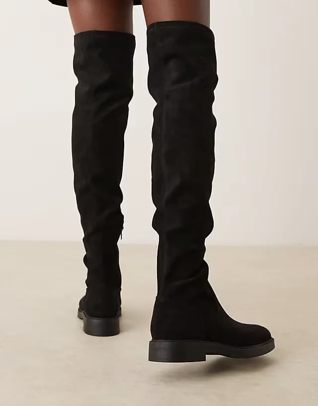 Kacey dressy flat over the knee boots in black suedette