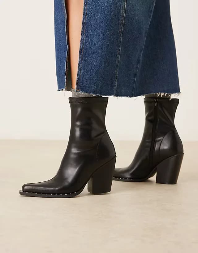 Wide Fit Emrys western sock ankle boots in black