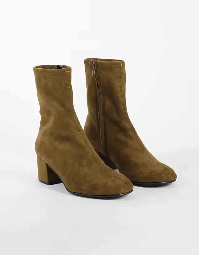 Ronan block heel ankle boots in olive suedette