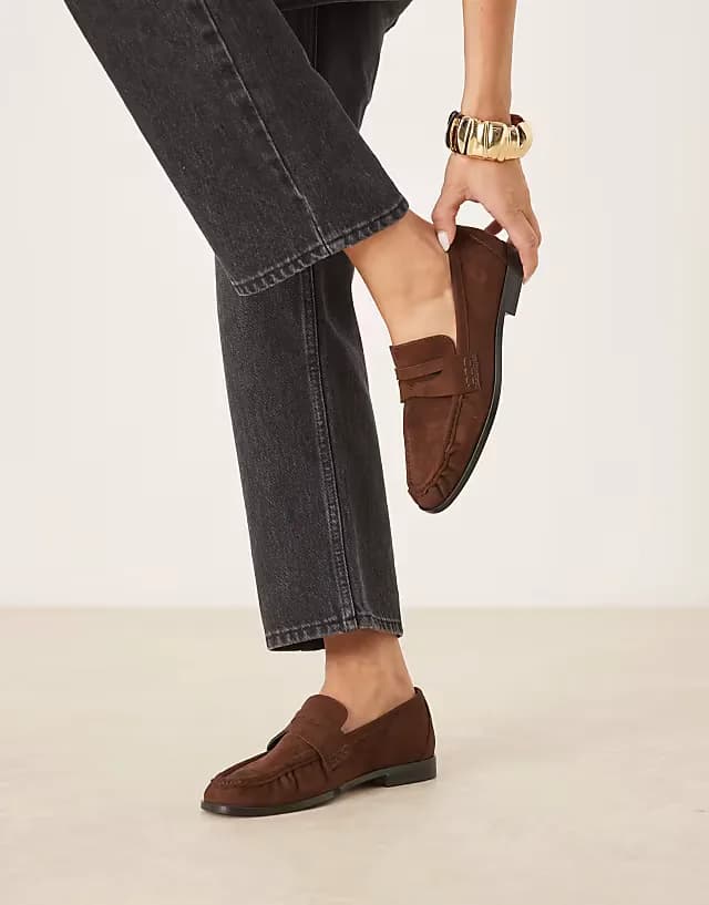 Minnie ruched detail loafer in brown suedette