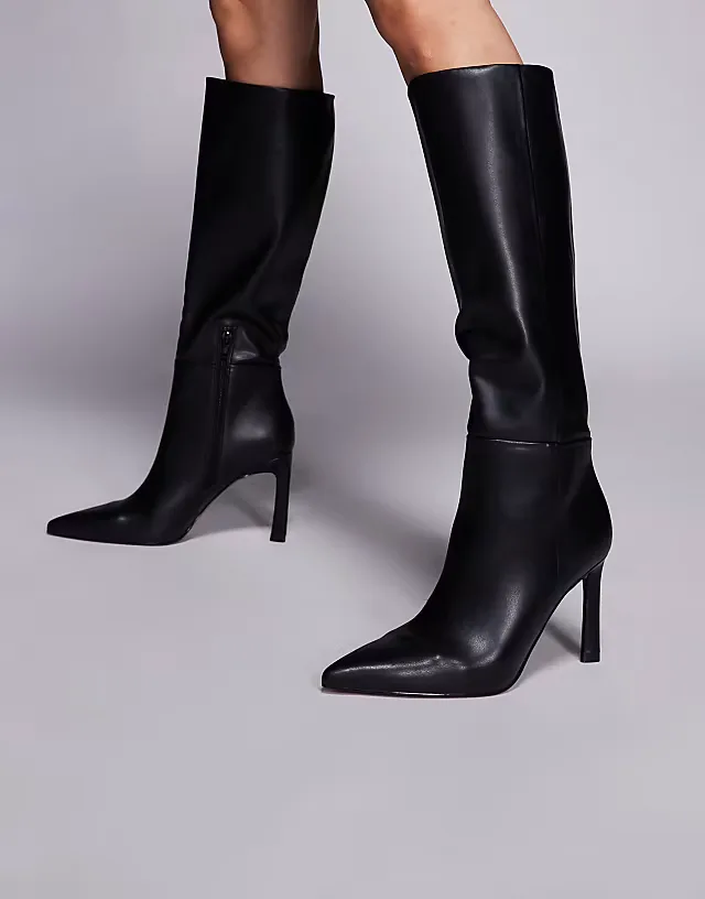 Wide Fit Charmed heeled knee boots in black