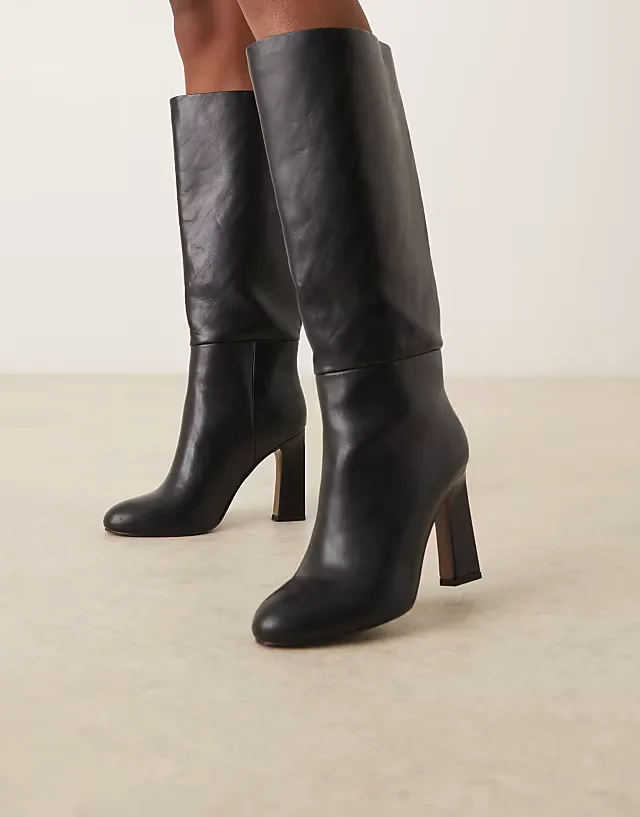 Carly block heel pull-on knee boots in black