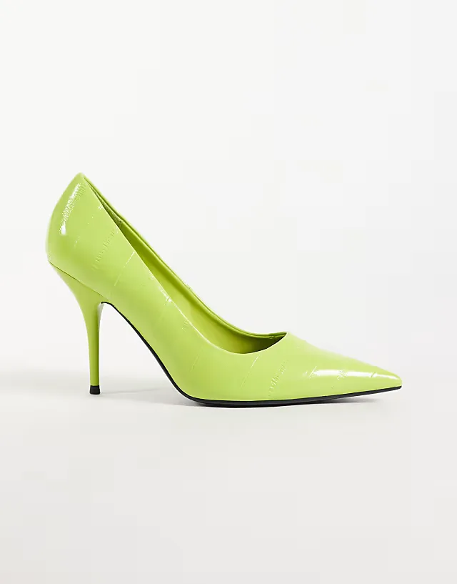 Perth pointed toe high stiletto heel pumps in lime croc
