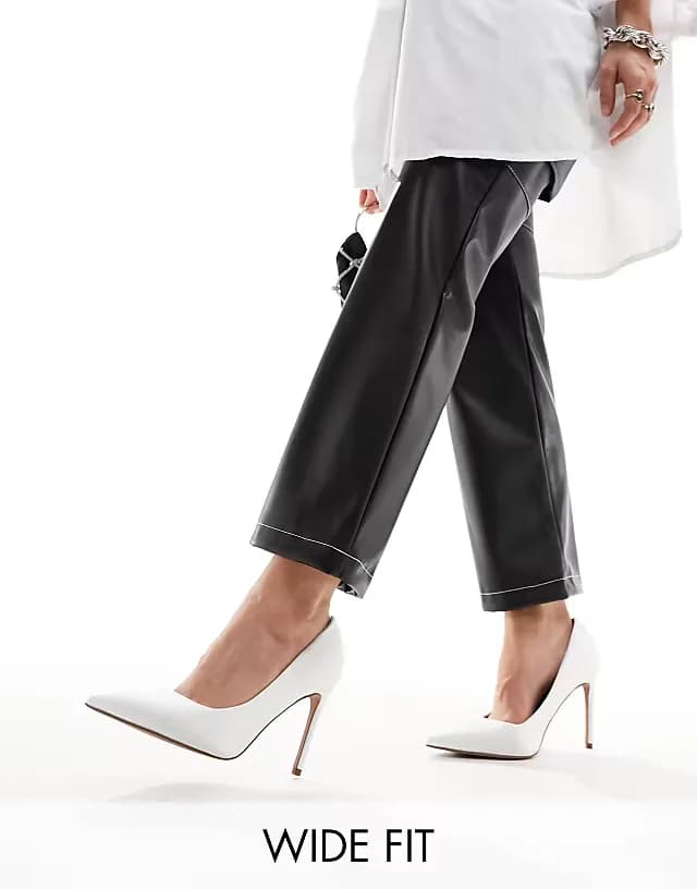 Wide Fit Paphos pointed high heeled pumps in ivory satin