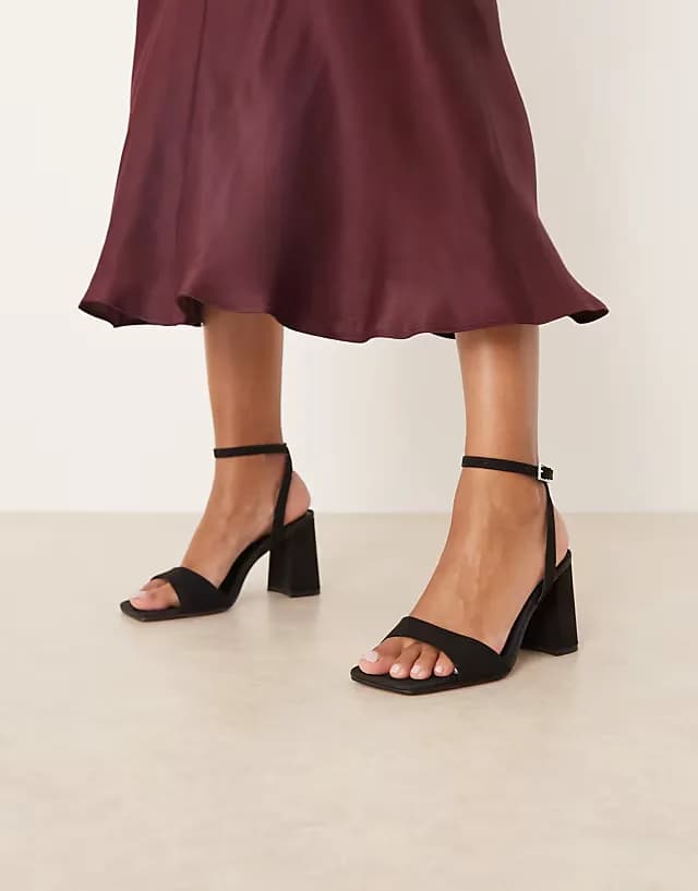 Wide Fit Hotel barely there block heeled sandals in black