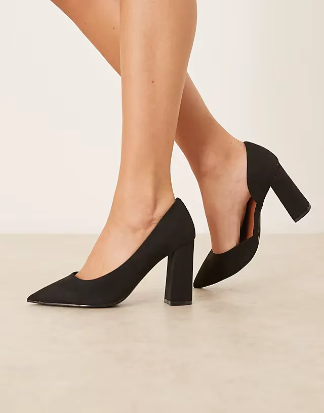 Wide Fit Winston d'Orsay high heeled shoes in black suedette