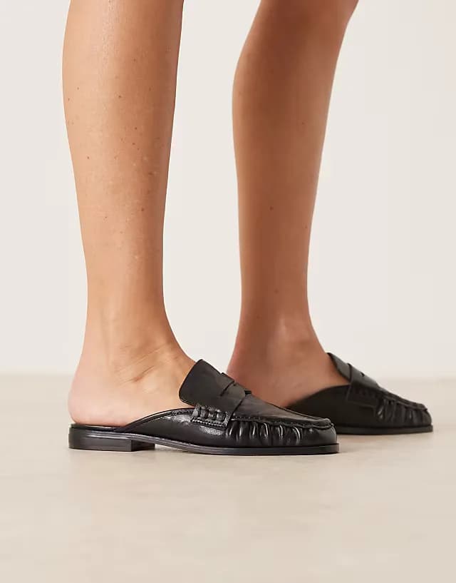 Wide Fit Mouse ruched detail loafer mules in black