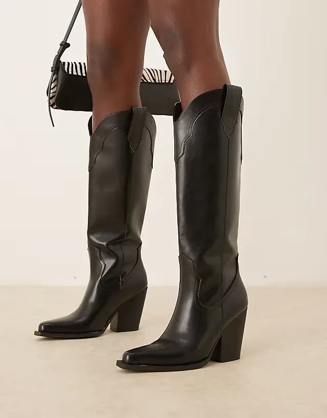Claudette western knee boots in black