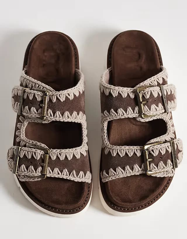 two buckle sandals in brown