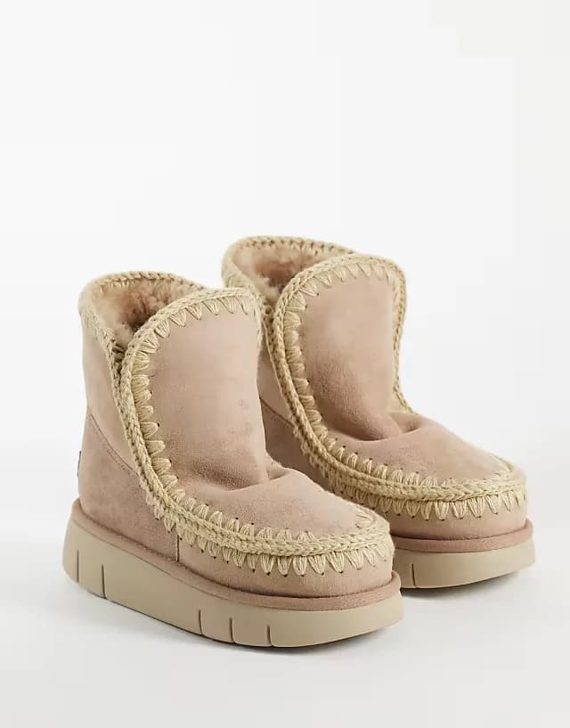 18 shearling lined platform Bounce suede boots in taupe