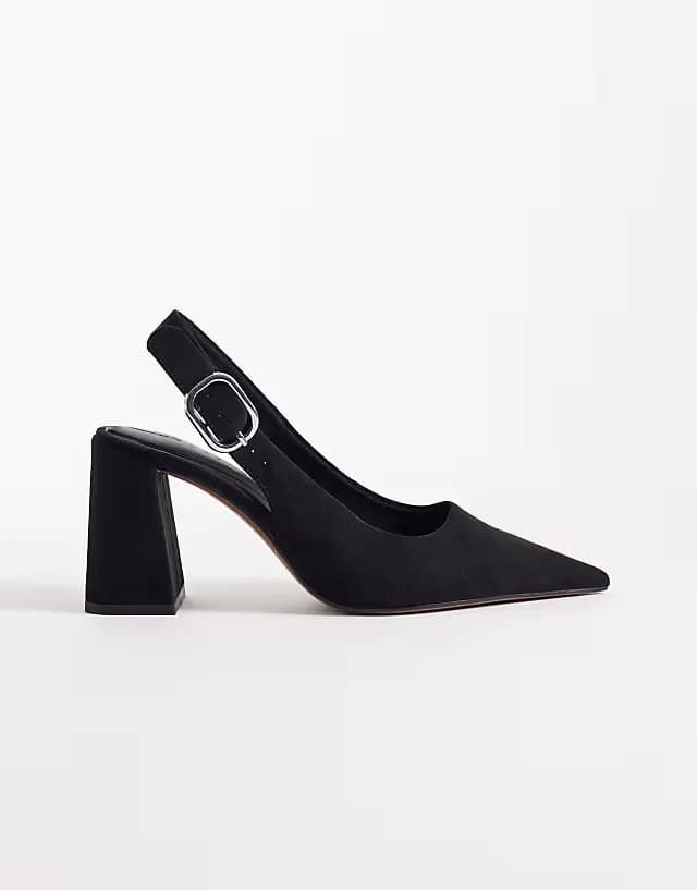 Surrey slingback mid block heels in black suedette