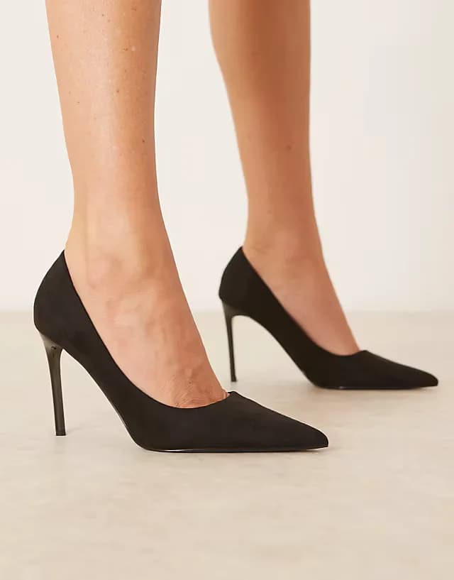 Paphos pointed high heeled pumps in black suedette