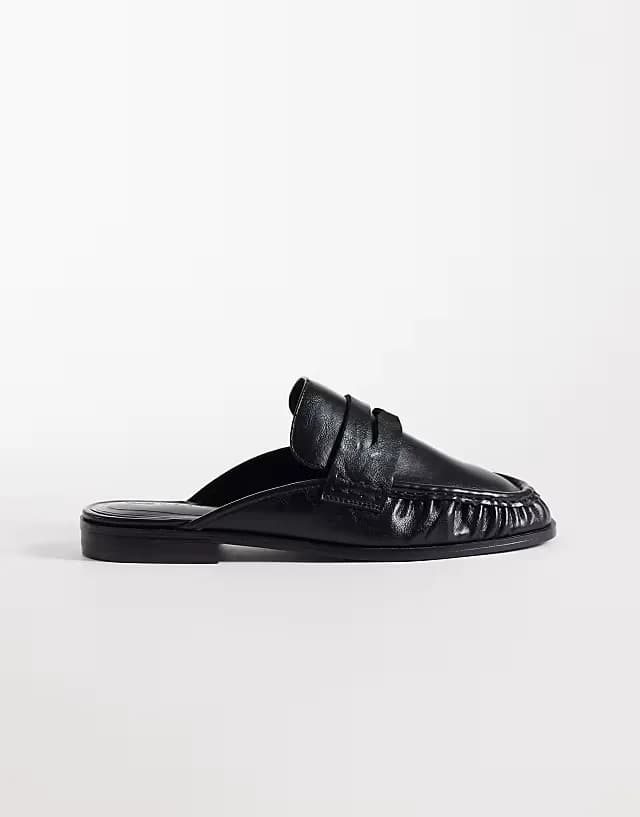 Mouse ruched detail loafer mules in black