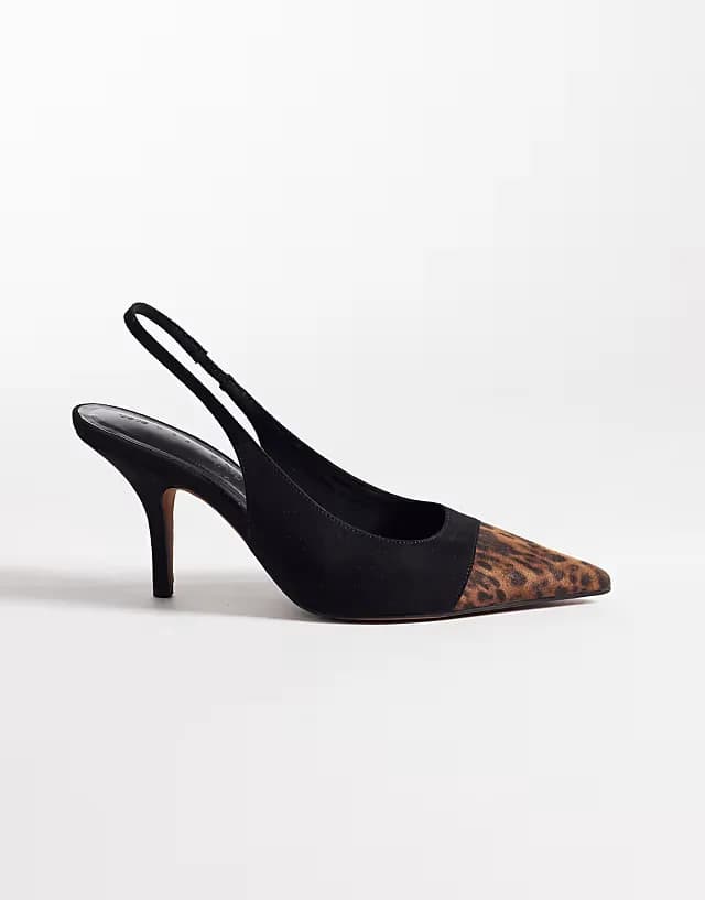 Sylvie two tone slingback mid heel shoes in leopard and black