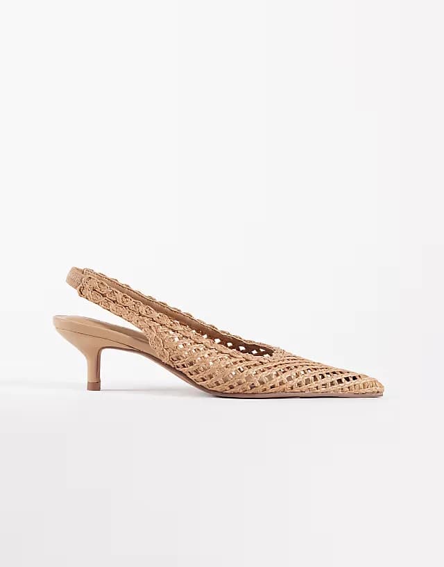 Star weave slingback mid heel shoes in natural