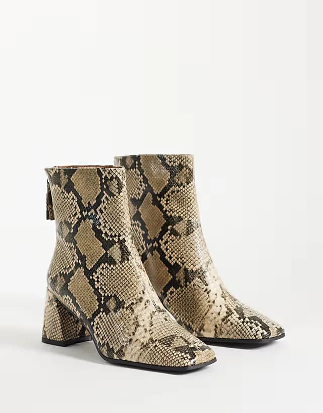 Wide Fit Rafe block heel ankle boots in snake