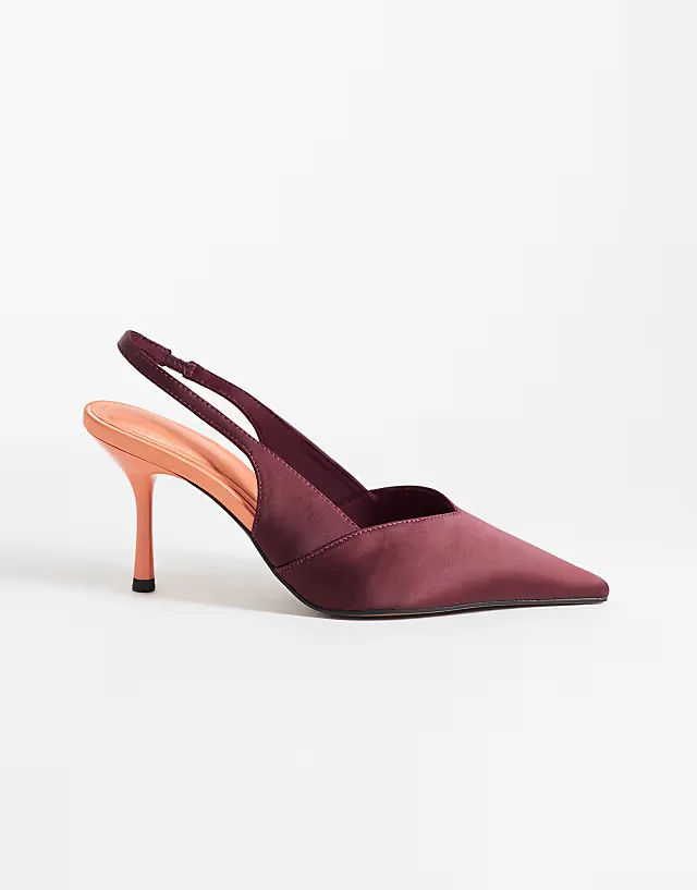 Wide Fit Sabrina slingback stiletto heels in plum and coral mix