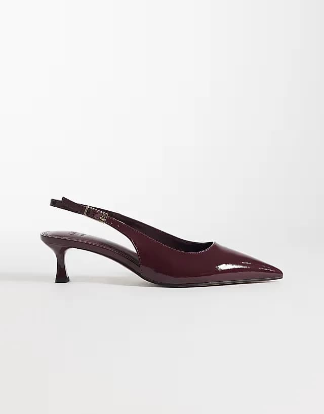 Skip slingback kitten heel shoes in burgundy patent