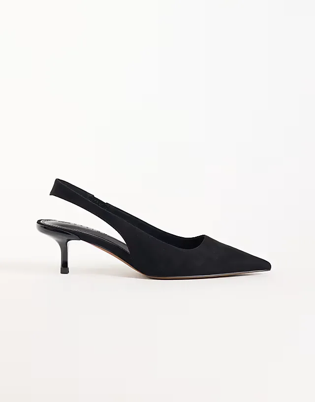 Wide Fit Signature kitten heeled shoes in black suedette