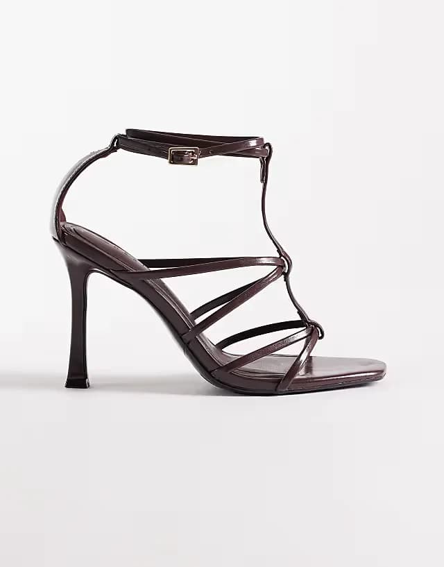 Natalia caged t-bar high heel sandals in chocolate