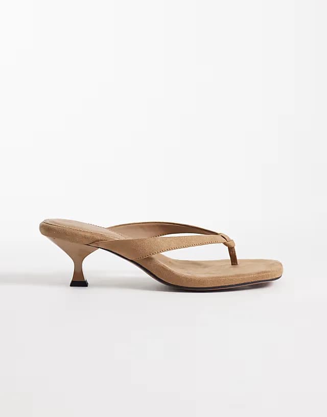 Havana flip flop kitten heel sandals in taupe suedette