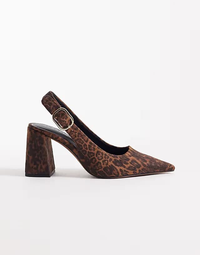 Surrey slingback mid block heels in leopard suedette