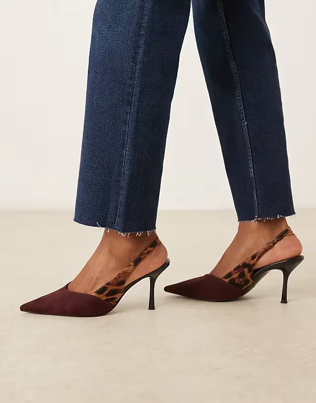 Sabrina slingback stiletto heel shoes in burgundy and leopard