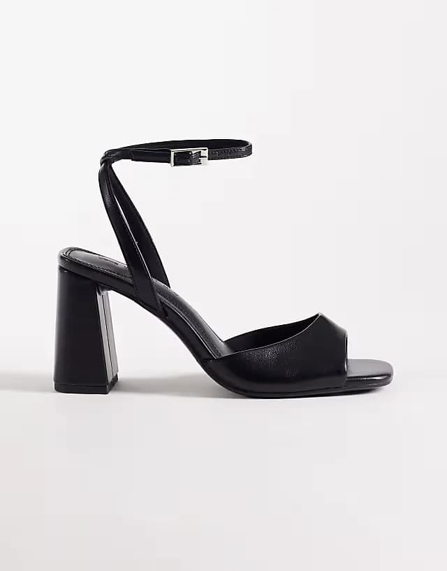 Honour barely there mid block heel sandals in black PU