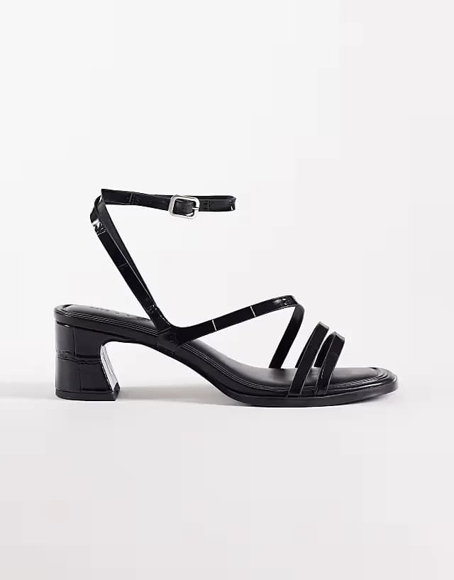 Wide Fit Honeybee mid block heeled sandals in black